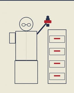 The clerk, beside the filing cabinet